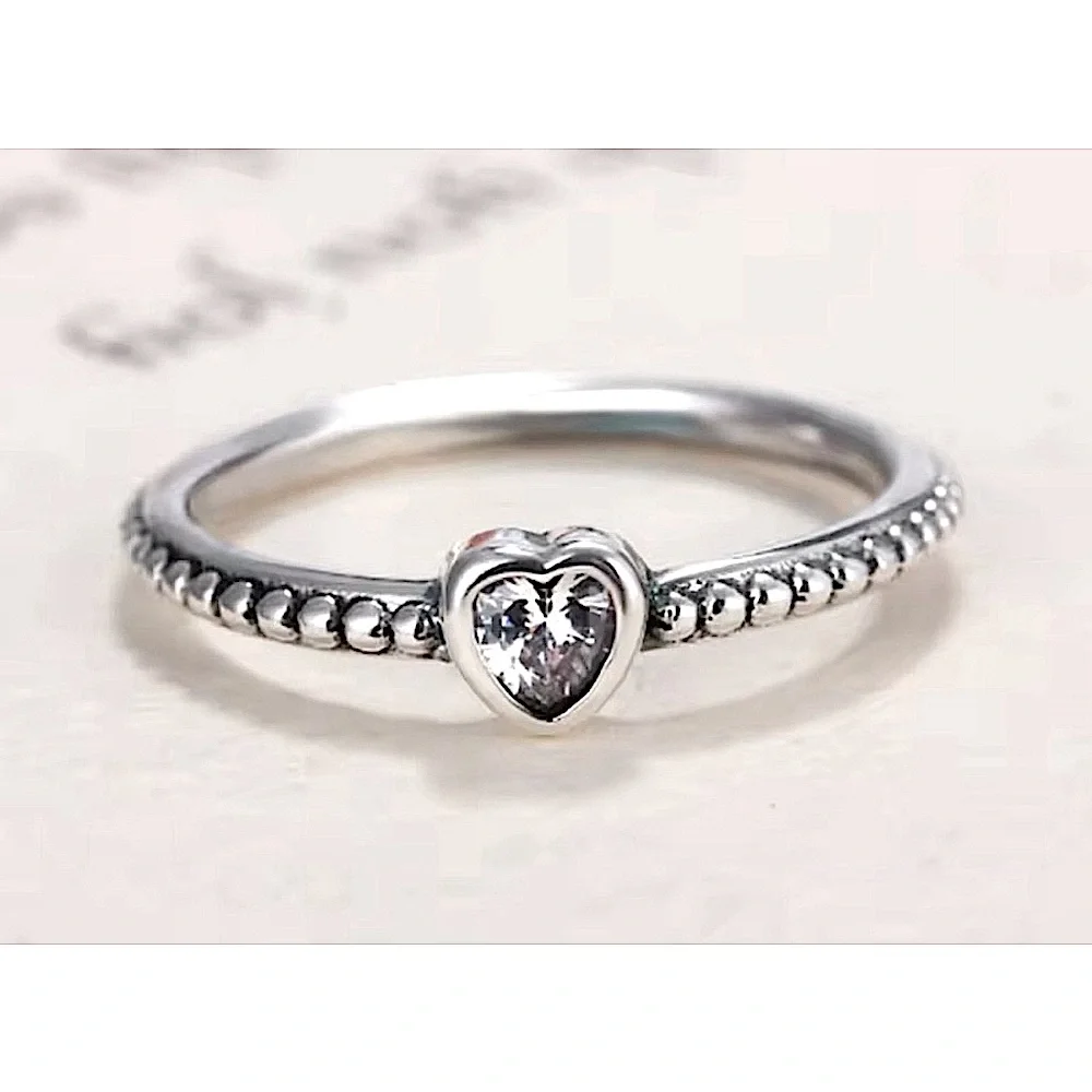 NEW Women's Milgrain 925 Sterling Silver Diamond Simulant Heart Ring, Size 9‎
